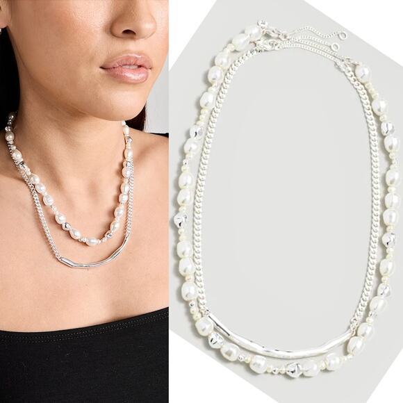 NEW MADEWELL Set of 2 Necklaces – Freshwater Pearl Chain & Silver Bar Necklace - Picture 12 of 12